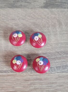 Hand-Painted Red Ballons/Floral Button Cover Set